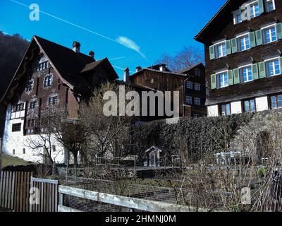 Werdenberg, Schweiz 26. Februar 2019 traditionelle Gebäude an einem historischen Ort an einem sonnigen Tag Stockfoto