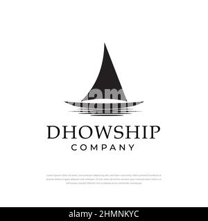 Dhow Logo Design Silhouette, traditionelle Segelboot, einfache Design-Vorlage Stock Vektor