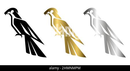 Drei Farben schwarz Gold und Silber Linie Kunst Vektor-Illustration auf einem weißen Hintergrund eines Falken geeignet für die Herstellung von Logo Stock Vektor