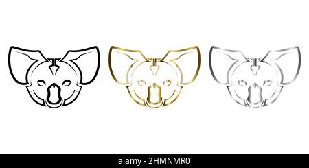 Dreifarbige Linien aus schwarzem Gold und Silber des Koala-Kopfes. Gute Verwendung für Symbol, Maskottchen, Symbol, Avatar, Tattoo, T-Shirt-Design, Logo oder ein beliebiges Design. Stock Vektor
