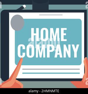 Konzeptionelle Bildunterschrift Home Company. Wort geschrieben über kleine Unternehmen in den Wohnräumen des Besitzers betrieben Illustration einer Hand mit Big Stockfoto