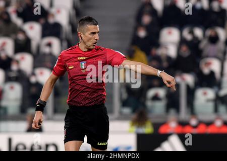 Turin, Italien. 10th. Februar 2022. Schiedsrichter Livio Marinelli während des Coppa Italia 2021/22-Spiels zwischen dem FC Juventus und den USA Sassuolo im Allianz-Stadion am 10. Februar 2022 in Turin, Italien Foto ReporterTorino Credit: Independent Photo Agency/Alamy Live News Stockfoto