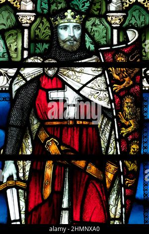 Richard the Lionheart - Glasfenster von König Richard I. ( Richard 1st ) in der Dore Abbey in Herefordshire, Großbritannien Stockfoto