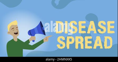 Textüberschrift zur Verbreitung der Krankheit. Schaufenster für Unternehmen Direkter Transfer eines Virusmittels durch einen persönlichen Ansprechpartner man Drawing weist weg Stockfoto