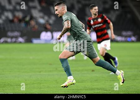 Sydney, Australien. 11th. Februar 2022. 11th February 2022 : CommBank Stadium, Sydney, Australien; A-League Football Western Sydney Wanderers versus Melbourne City; Jamie Maclaren von Melbourne City Credit: Action Plus Sports Images/Alamy Live News Stockfoto