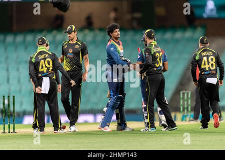 Sydney, Australien. 11th. Februar 2022. Australien feiert am 11. Februar 2022 auf dem Sydney Cricket Ground in Sydney, Australien, das erste Spiel der internationalen Serie T20 zwischen Australien und Sri Lanka. (Nur für redaktionelle Verwendung) Credit: Izhar Ahmed Khan/Alamy Live News/Alamy Live News Stockfoto