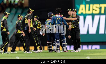 Sydney, Australien. 11th. Februar 2022. Australien feiert am 11. Februar 2022 auf dem Sydney Cricket Ground in Sydney, Australien, das erste Spiel der internationalen Serie T20 zwischen Australien und Sri Lanka. (Nur für redaktionelle Verwendung) Credit: Izhar Ahmed Khan/Alamy Live News/Alamy Live News Stockfoto