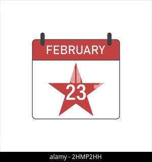 Februar 23 auf dem Kalender. Zeichnung auf weißem Hintergrund. Stock Vektor