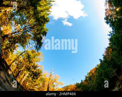 Herbstansicht der Shawanagunk Mountains, New Paltz, NJ USA. The Gunks. Stockfoto