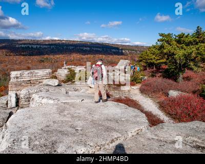 Herbstansicht der Shawanagunk Mountains, New Paltz, NJ USA. The Gunks. Stockfoto