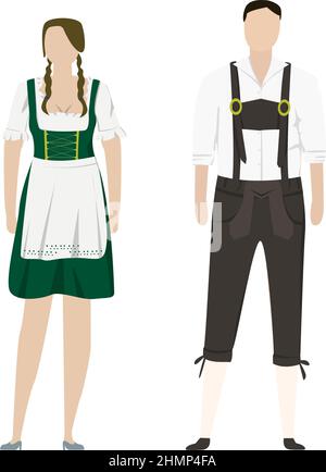 Mädchen und Mann in deutschen Nationalfeiertagskostümen - Vektor-Illustration Stock Vektor