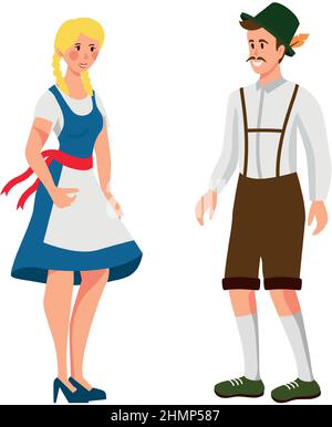 Mädchen und Mann in deutschen Nationalfeiertagskostümen - Vektor-Illustration Stock Vektor