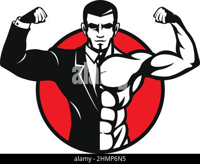 Business Man Body Building Simple Circle Logo Design Stock Vektor