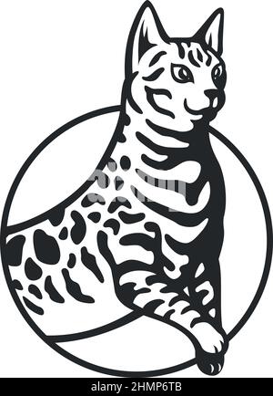 Rundes Logo-Design der Agile Bengal Cat Stock Vektor
