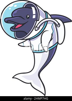 Ein Delphin im Astronaut Kostüm Cartoon Charakter Design Stock Vektor