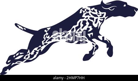 Einfache flache Silhouette des deutschen Kurzhaarpointer Jumping Stock Vektor