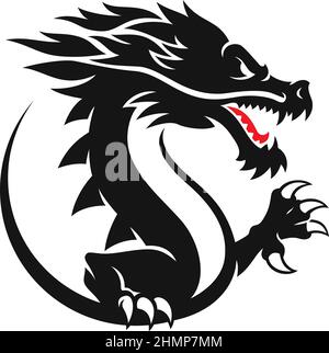 Starkes, Kraftvoll, Aggressives Asiatisches Drachenlogo-Design Stock Vektor