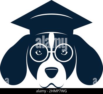 Niedlicher Hundevektor mit Brille und Square Academic Cap Stock Vektor
