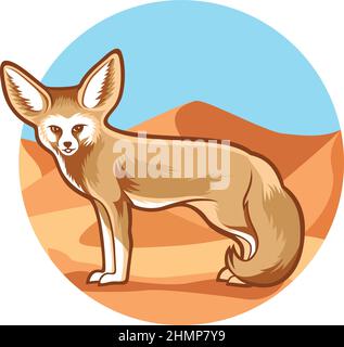 Der Fennec-Fuchs, der in der Wüste steht Stock Vektor