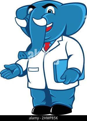 Doktor Elefant Zeichentrickfigur Maskottchen Stock Vektor