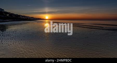 Coucher de Soleil Ault Onival, picardie, baie de Somme. Stockfoto