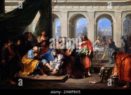 Christus, der seinen Jüngern die Füße wäscht von Nicolas Bertin (1667-1736), Öl auf Tafel, 1720/30 Stockfoto