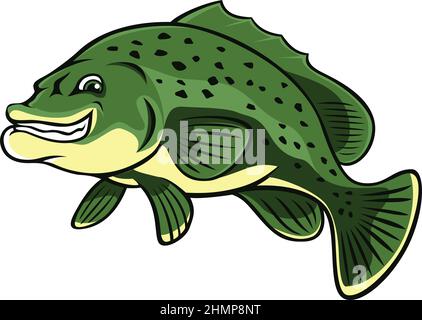 Australischer Bass Fisch Cartoon Charakter Design Stock Vektor