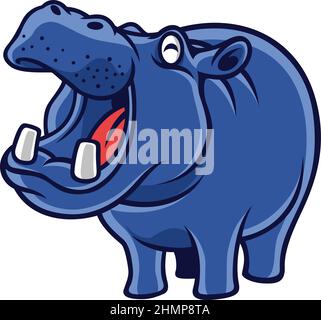 Lustig freundlich Hippo smiles mit dem Mund Öffnung breiten Vektor Stock Vektor