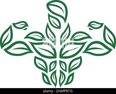 Bodybuilder (aus Blättern geschaffen) zeigt seine Muskeln Stock Vektor