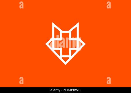Fox Head mit dem medizinischen Kreuz Symbol abstraktes Gliederungsdesign Stock Vektor