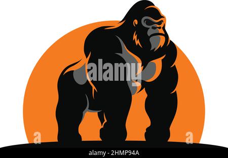 Eine Gorilla, die im Sonnenuntergang steht Stock Vektor