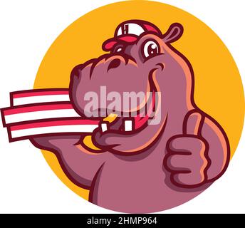 Das Hippo mit einigen Pizzakisten Logo Vector Design Stock Vektor