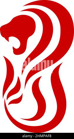 Einfaches Liniendesign von Merlion (Löwenkopf und der Körper eines Fisches) Stock Vektor