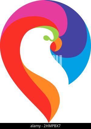 PIN-Symbol mit negativem Raum als Sittich entworfen Stock Vektor