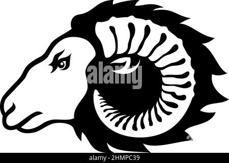 Head of RAM (Male Sheep) Side View Line Design Stock Vektor