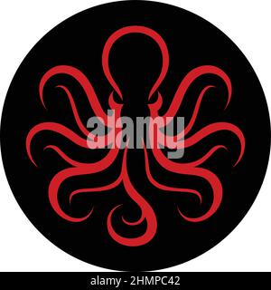 Schlichtes Design des Octopus mit 7 Tentakeln Logo Stock Vektor