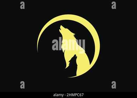 Zwei Wölfe heulen mit dem Mond-Vektor-Design Stock Vektor