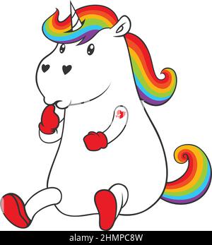 Niedliches Einhorn mit farbenfroher Regenbogenmane und Schwanz Stock Vektor