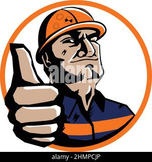 Starker Arbeiter (Arbeiter) Daumen nach oben Stock Vektor