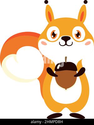 Ein süßes Eichhörnchen, das ein Acorn-Karton-Charakterdesign hält Stock Vektor