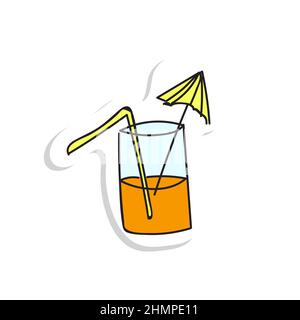 Sticker - Sommercocktail. Saft im Glas mit einem Regenschirm auf weißem Hintergrund. Süßes Sommergetränk. Für Cafe-Menüs und Restaurants Stock Vektor