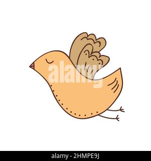Handgezeichnete Vektordarstellung eines braunen niedlichen Vogels auf weißem Hintergrund. Einfaches Cartoon-Element Stock Vektor