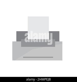 Graues Druckersymbol-Design in Vektorgrafik in Weiß. Flaches Design, Symbol für Büroausstattung Stock Vektor