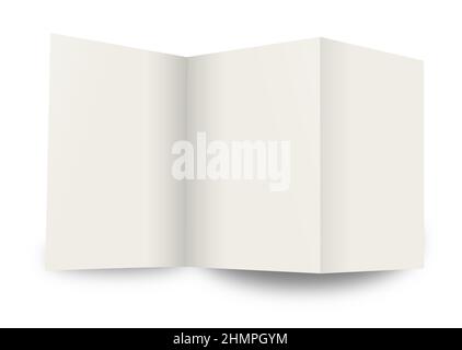 Broschüre leere weiße Vorlage für Präsentationslayouts und Design. 3D Rendern. Digital Generiertes Bild. Isoliert auf weißem Hintergrund. Stockfoto