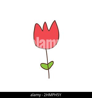 Einfache Cartoon-Symbol auf weißem Hintergrund - Tulpenblüten. 8. März. Frauen Frühling Tag Stock Vektor