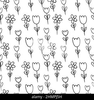 Blume Cartoon Vektor Illustration Doodle Stil nahtlose Muster. Stock Vektor