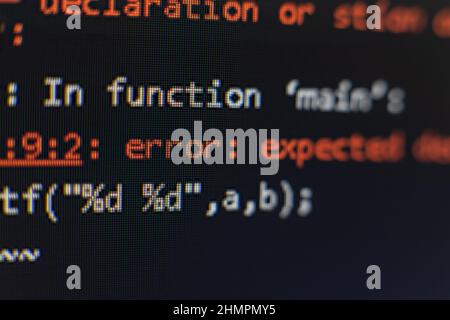 Fehlercode auf einem Bildschirm. Programmiersprache. Stockfoto