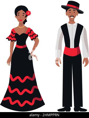 Mädchen und Mann in spanischen Volks nationalen festlichen Kostümen - Vektor-Illustration Stock Vektor