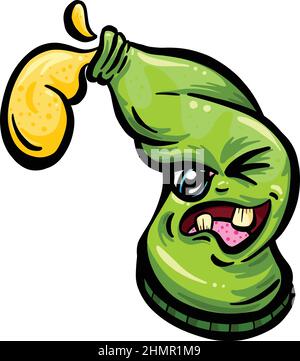 Angry Drunk Green Beer Flasche Cartoon Logo Design Stock Vektor
