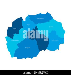 Nord-Mazedonien - administrative Karte der Regionen Stock Vektor